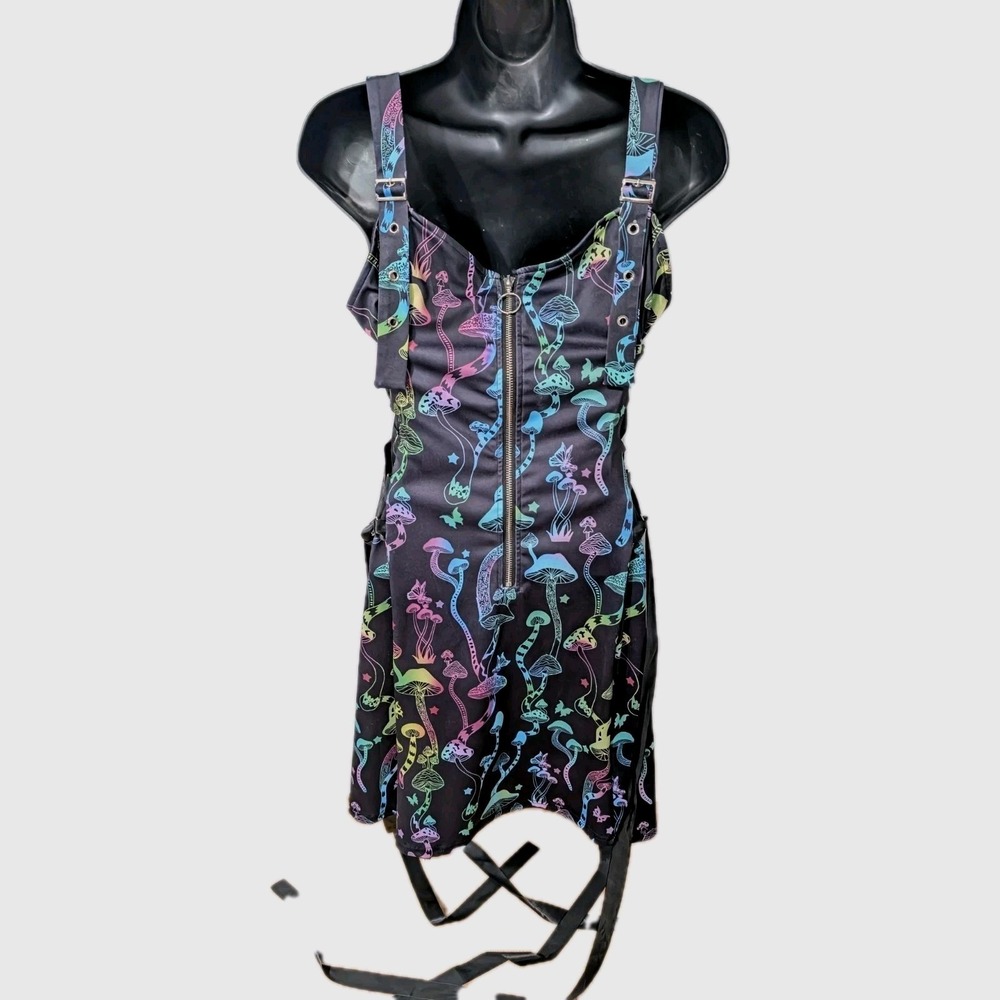 Women's Dress Black‎ Galaxy Butterfly Mushroom Print Sides Lace Up Half Zipper